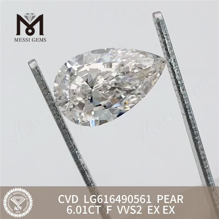 Diamantes cultivados em laboratório 6.01CT PEAR F VVS2 CVD LG616490561丨Messigems 