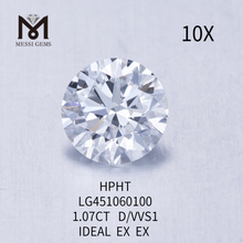 1,07 quilates D VVS2 Redondo BRILLIANT IDEAL Diamantes de laboratório de grau de corte HPHT