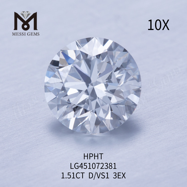 1,51 ct D VS1 RD EX Corte Grau de diamante cultivado em laboratório HPHT