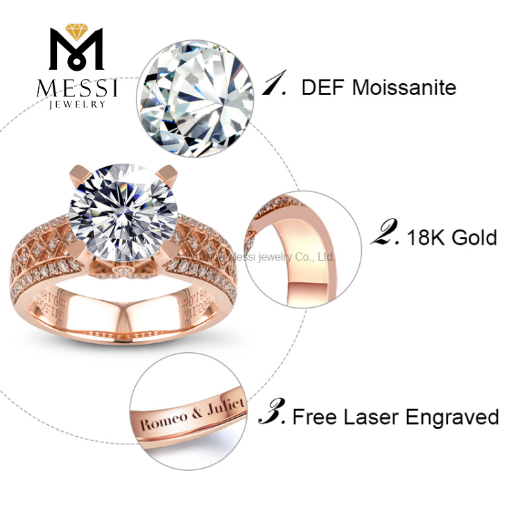 Anel de ouro moissanite personalizado para casamento em ouro rosa de 1,5 quilates para mulheres