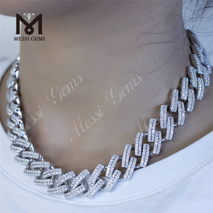 12mm 16mm largura 16 polegadas a 24 polegadas comprimento 925 prata moissanite colar link corrente cubana quente