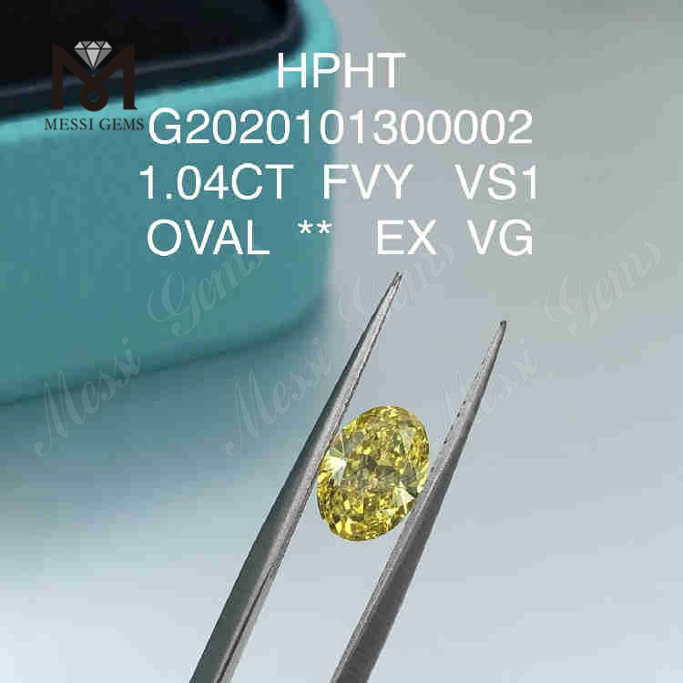 1,04 ct FVY Diamante amarelo lapidação oval cultivado em laboratório VS1