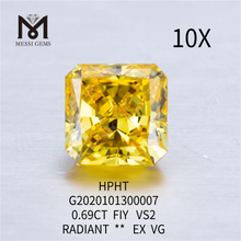 0,69 ct FIY diamantes amarelos extravagantes cultivados em laboratório VS1 corte radiante 