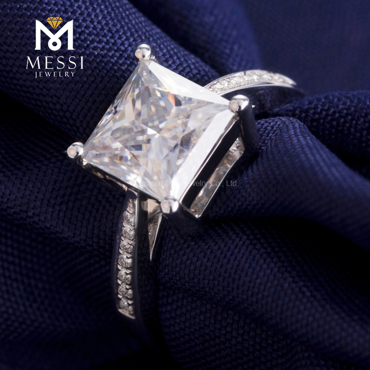 Anel de diamante quadrado cortado em laboratório cultivado em laboratório 14k 18k anel de ouro branco para joias femininas