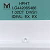Diamantes redondos cultivados em laboratório certificados D VS1 de 1,02 quilates IDEAL