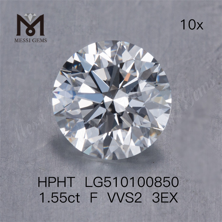 Diamante de laboratório solto redondo de 1,55 ct F vvs 3EX diamante de laboratório HPHT preço de atacado
