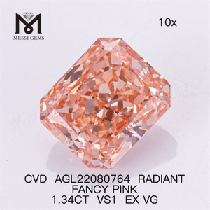 1.34CT RADIANT Cut FANCY PINK VS1 EX VG CVD diamante de laboratório AGL22080764 