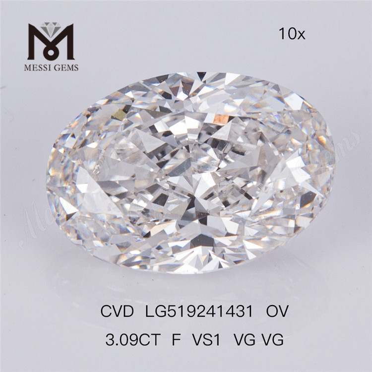 3,09ct F VS1 VG VG OVAL CVD IGI Certificado laboratório de diamante