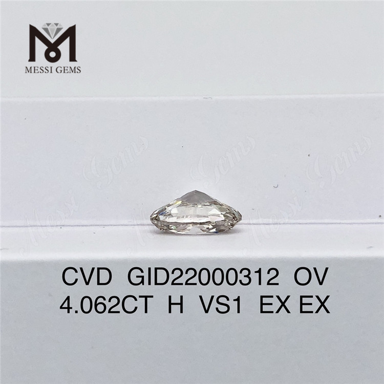 Diamante de laboratório CVD de 4,062 ct forma OVAL Diamante cultivado em laboratório EX para venda