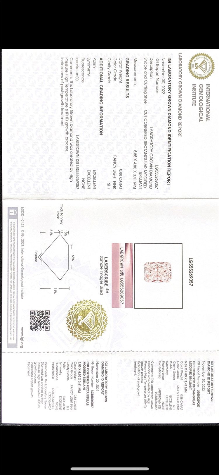 fabricante de diamantes cultivados em laboratório rosa de 0,88 quilates 