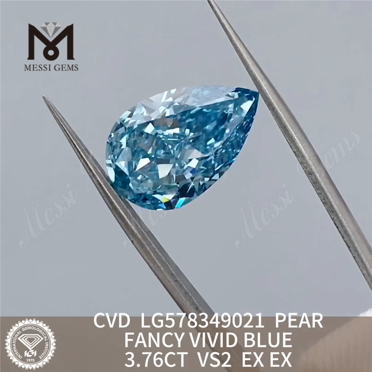 3,76 CT VS2 EX EX diamantes sintéticos cultivados em laboratório PEAR FANCY VIVID BLUE CVD LG578349021