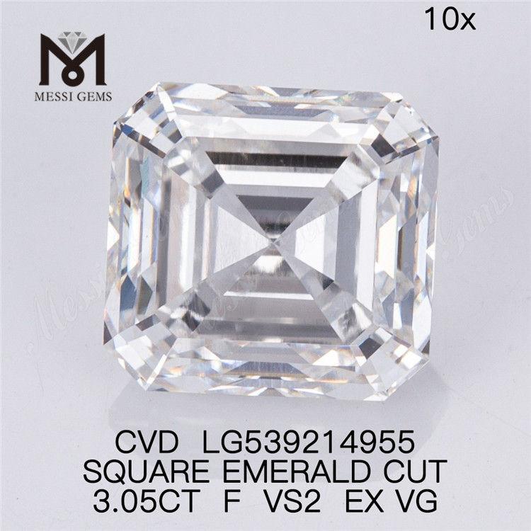 Diamante de laboratório solto barato 3,05ct F vs2 diamante cultivado em laboratório com corte asscher
