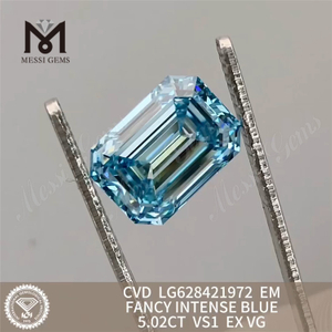 Diamantes de laboratório 5.02CT EM FANCY INTENSE BLUE VS1 CVD LG628421972丨Messigems 