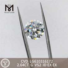 Diamantes de laboratório com melhor preço 2.64CT G VS2 CVD Luxo acessível com IGI LG610316172丨Messigems