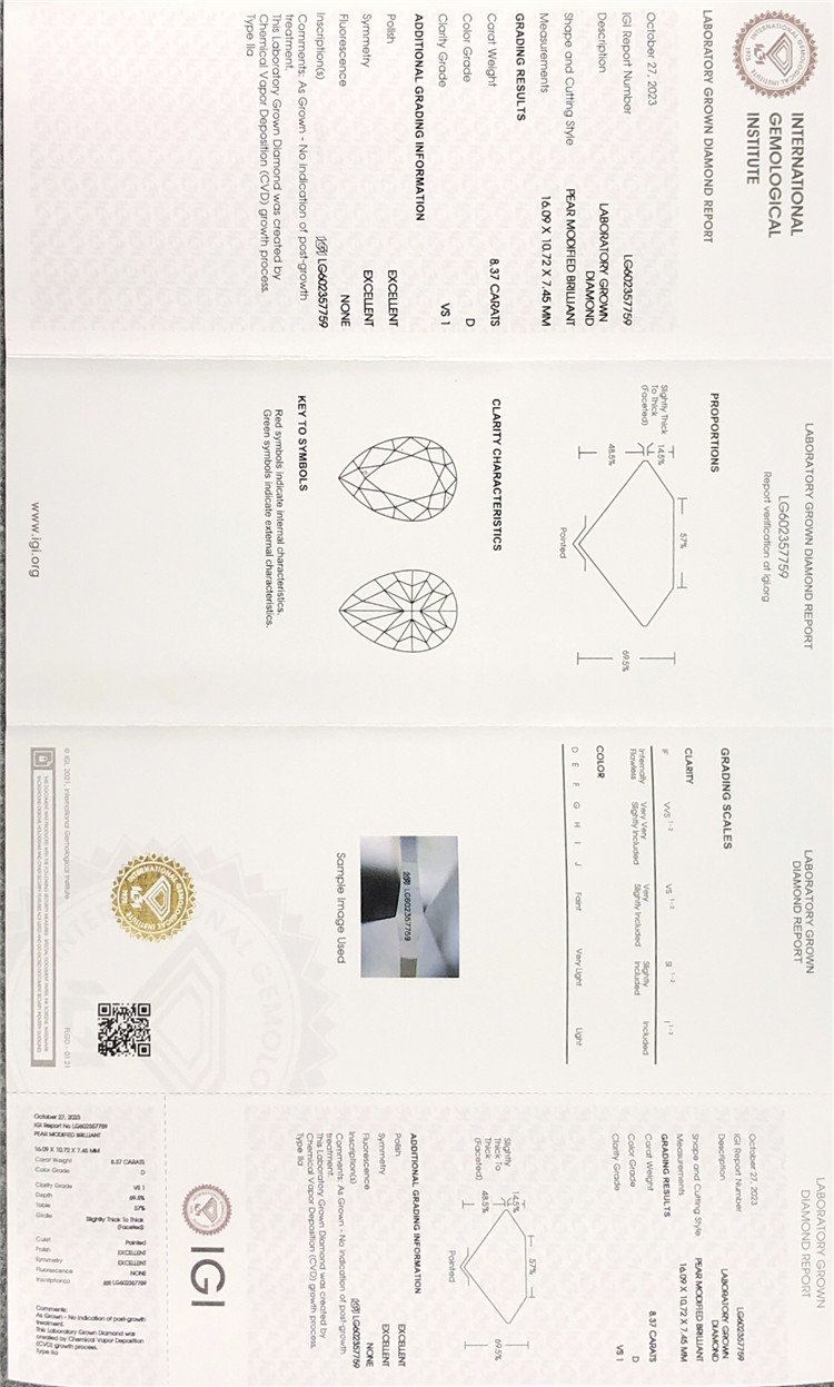 Certificado de diamante cvd de 8 quilates