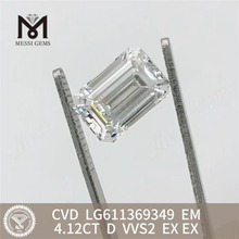 Diamantes fabricados soltos de 4 quilates com corte esmeralda 4.12CT D VVS2 LG611369349丨Messigems