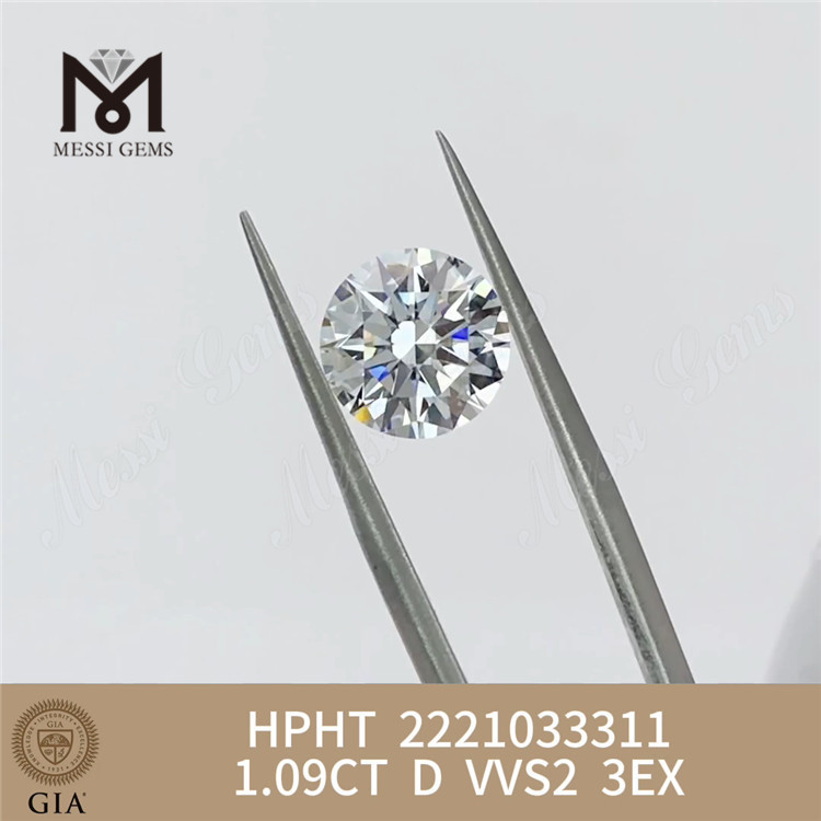 1.09CT D VVS2 3EX HPHT gia feito em diamante de laboratório 2221033311丨Messigems 