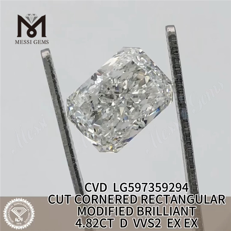 Diamante cultivado em laboratório de 4,82 quilates D VVS2 com corte RETANGULAR CVD LG597359294 丨Messigems