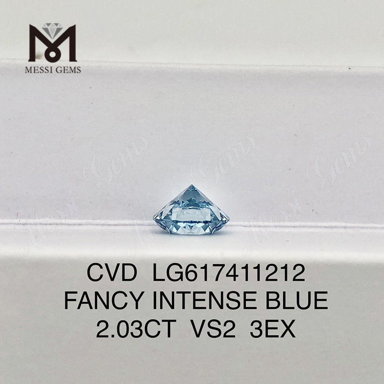 Diamantes feitos pelo homem 2.03CT VS2 FANCY INTENSE BLUE custam brilho amigável丨Messigems CVD LG617411212