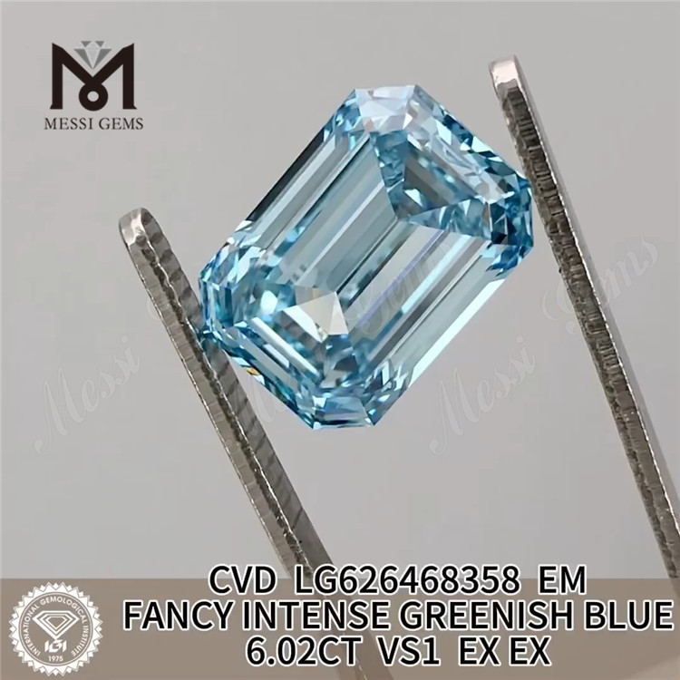 Diamantes cultivados em laboratório com corte esmeralda azul 6.02CT VS1 CVD LG626468358丨Messigems 