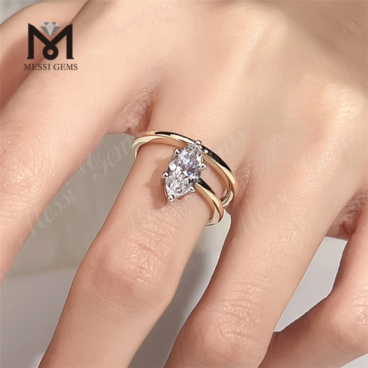 anel de diamante marquise com aliança de casamento
