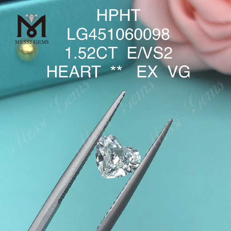 Diamante cultivado em laboratório HEART BRILLIANT E VS2 HPHT de 1,52 quilates