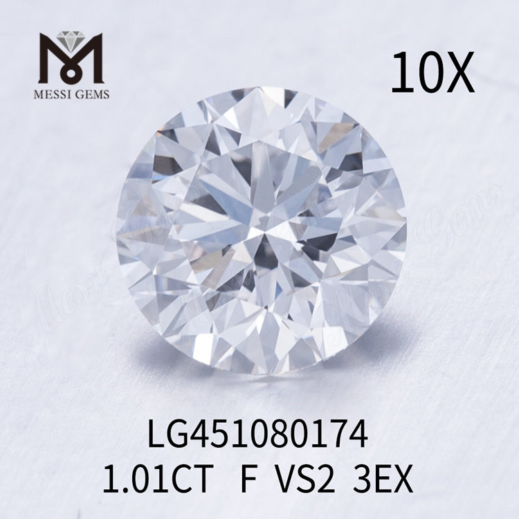 1,01 ct F VS2 RD 3EX Grau de corte diamante cultivado em laboratório