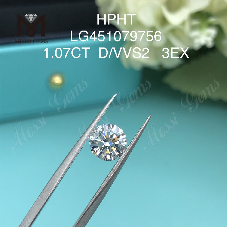 1,07ct D VVS2 RD diamante criado em laboratório HTHP