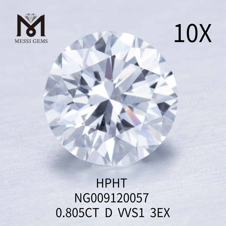 0,805CT VVS1 diamante redondo solto feito em laboratório 3EX D