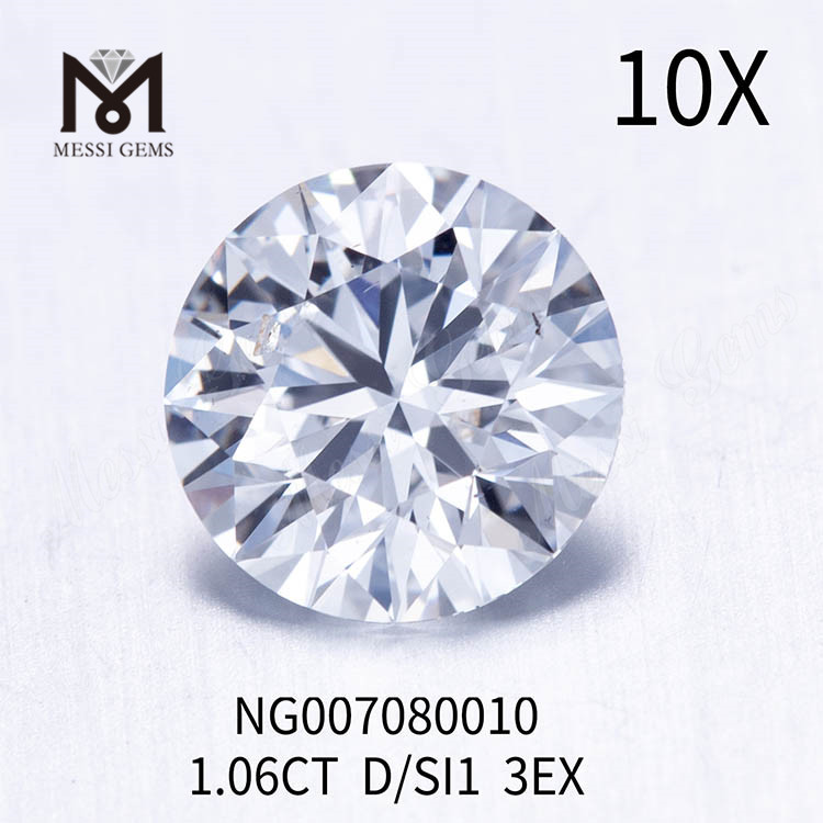 Pedra diamantada cultivada em laboratório branca 1,06 ct D SI1 EX CUT