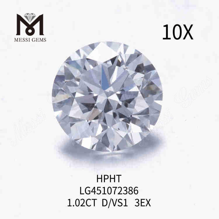 1,02 ct D/VS1 RD diamante solto cultivado em laboratório 3EX