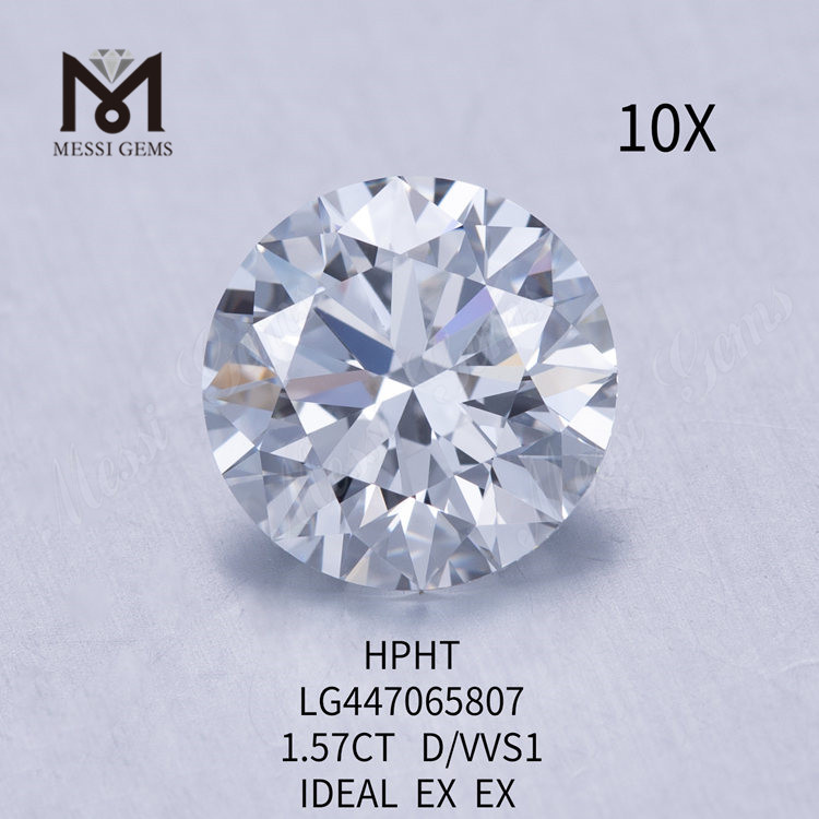 1,57 quilates D VVS1 Round IDEAL Diamantes cultivados em laboratório HPHT