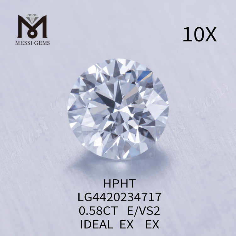 Diamante redondo 0,58CT E/VS2 cultivado em laboratório IDEAL EX EX