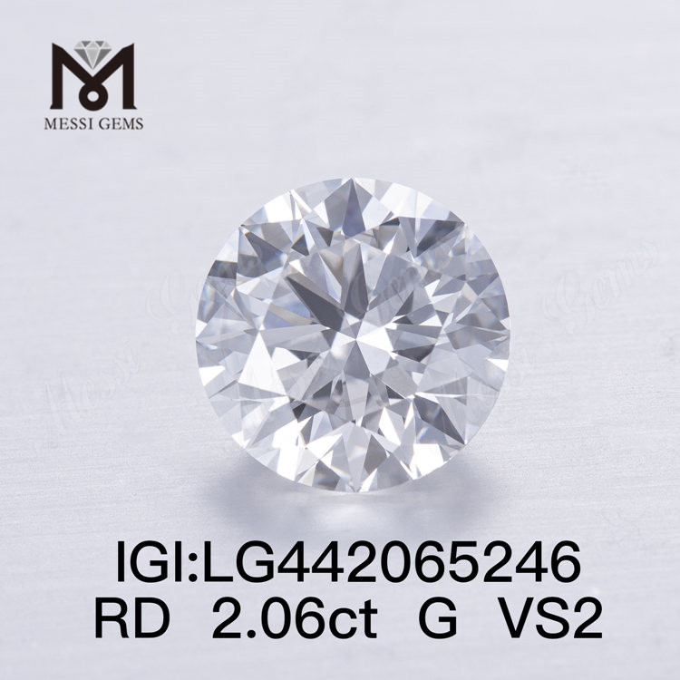 Preço de diamante de laboratório de 2,06 ct G VS2 Round Cut EX 2 quilates