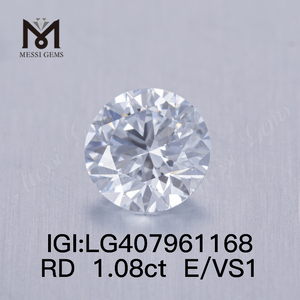 Diamante de laboratório IGI redondo de 1,08 CT E/VS1 diamante de laboratório de 1 quilate à venda