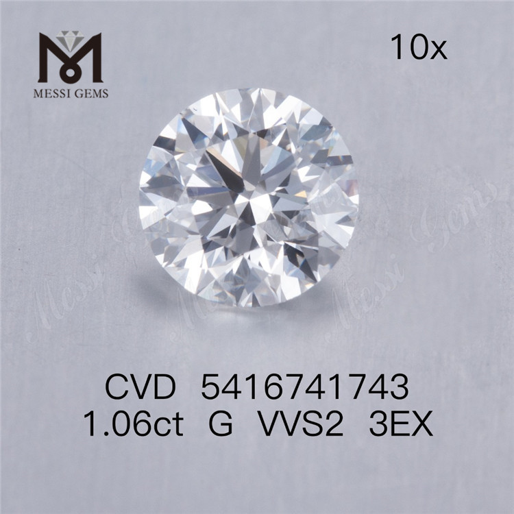 Diamante de laboratório VVS de 1,06 ct rd G cor cvd diamante 3EX pedra preciosa em estoque