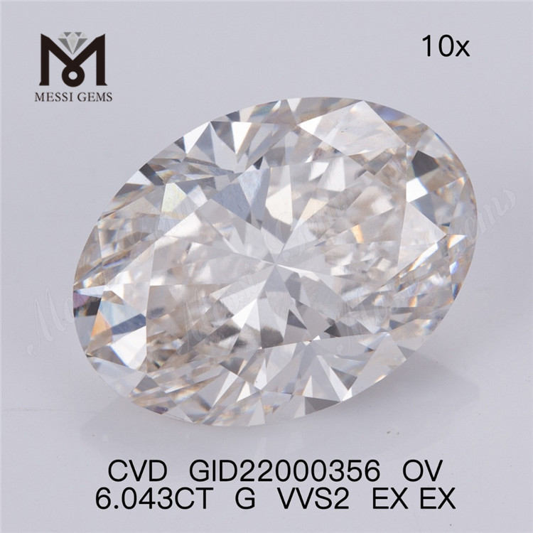 6.043ct G vvs diamante de laboratório solto preço de atacado forma oval maior diamante sintético IGI
