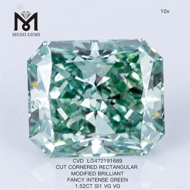 Diamante cvd verde fantasia de 1,52 quilates Diamante verde cultivado em laboratório RETANGULAR