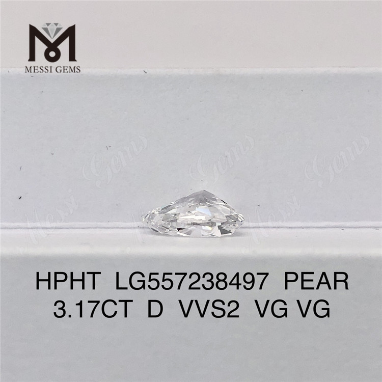 3.17CT D VVS2 VG VG PEAR diamante cultivado em laboratório HPHT