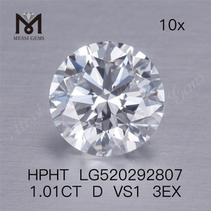 1.01Ct D VS1 3EX corte redondo HPHT diamante cultivado em laboratório