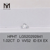 1,02 ct D VVS2 ID EX EX HPHT Solto Redondo Corte Brilhante Diamante Sintético Cultivado em Laboratório
