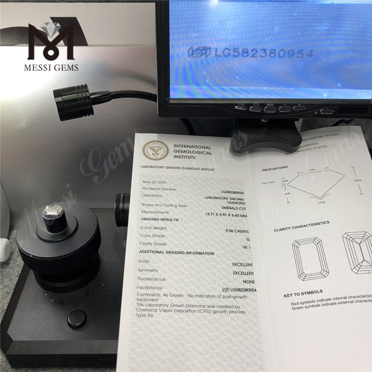 9.06CT G VS1 EM corte EX EX esmeralda laboratório criado diamante CVD LG582380954