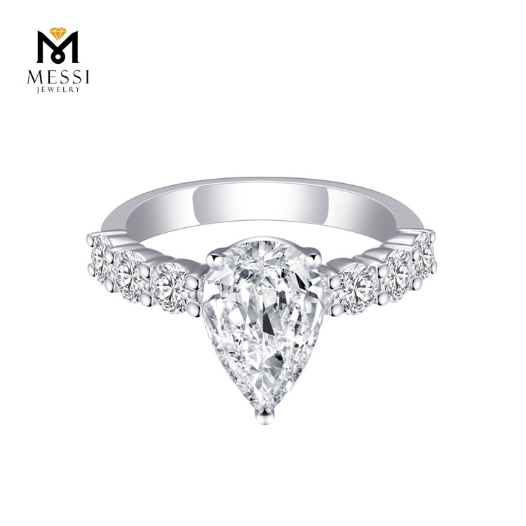 Anel de casamento de noivado de alta qualidade anel de moissanite de pêra 18k ouro branco jóias de casamento 