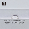 Diamantes sintéticos de laboratório 8,03CT EM G VS1 EX EX CVD LG576330605 