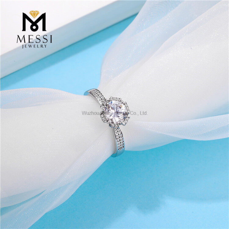 Anel de pedra moissanite de prata esterlina 925 com anel banhado a ouro branco para noivado de casamento