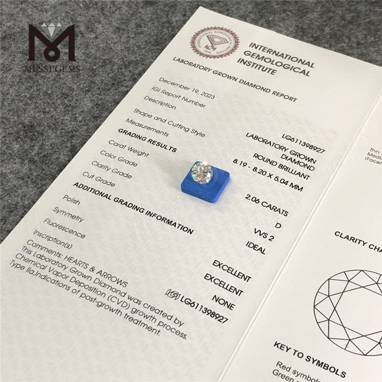 2.06CT D VVS2 ID Compre diamantes de laboratório soltos de qualidade certificada IGI丨Messigems LG611398927