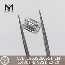 Diamantes classificados IGI em forma de esmeralda 1.43CT E VVS1 para designs distintos丨Messigems CVD LG529260551
