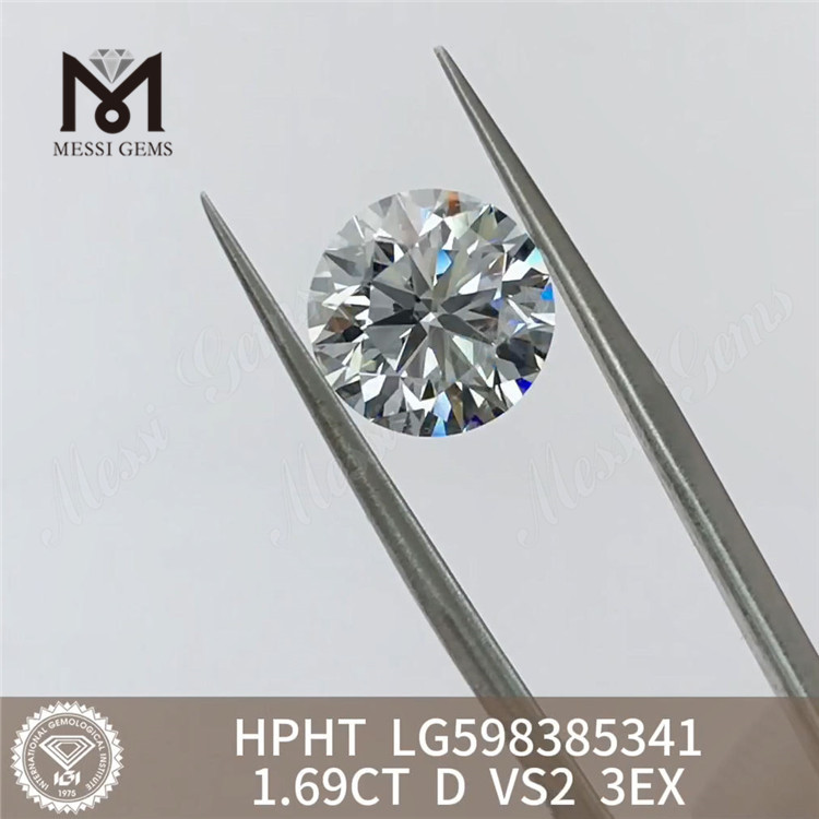 1.69CT D VS2 3EX hpht redondo diamantes cultivados em laboratório Excelência no atacado LG598385341丨Messigems