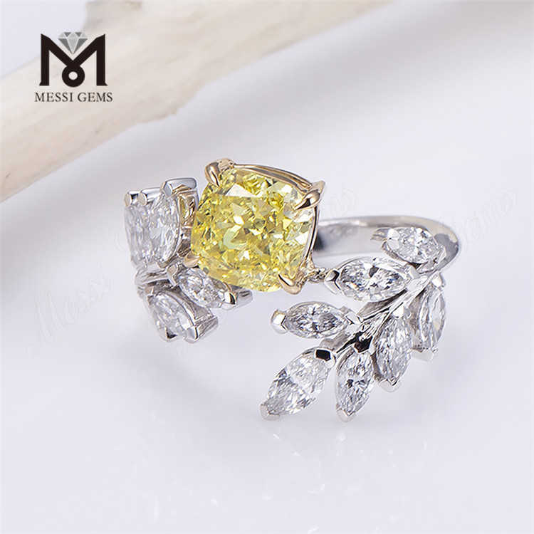 Diamante amarelo cultivado em laboratório símbolo do amor duradouro anel de corte almofadado de 1 quilate