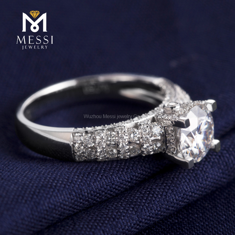anel de ouro moissanite de casamento de ouro branco de 1 quilates moda